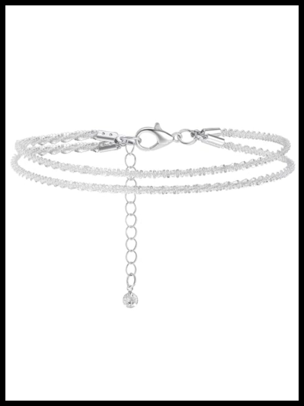 Silver 2 Layered Anklet Set Adjustable Copper Chain Ankle Bracelets for Women